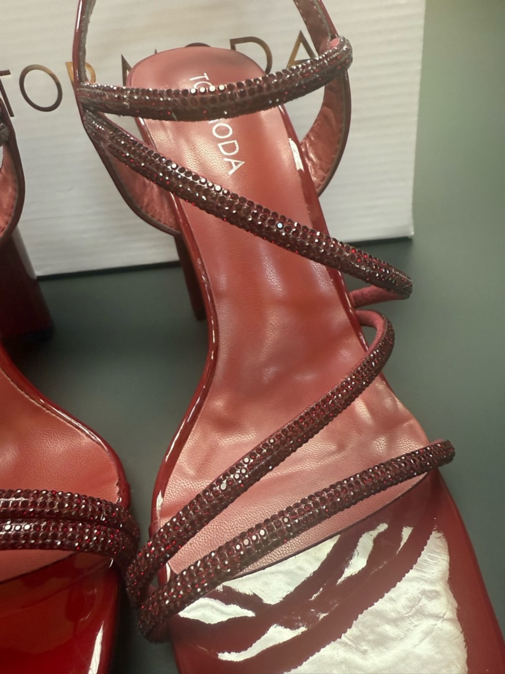 TOP Moda Wine Patent Strappy Block Heel Sandals